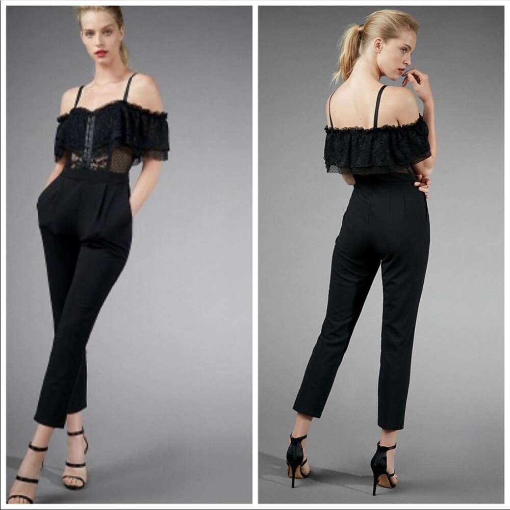 Express Black Strapless Lace Jumpsuit